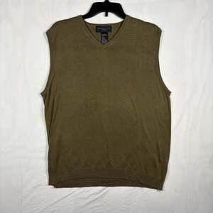 August Silk Men Green Silk Cotton Blend V-Neck Knit Sweater Vest Size L